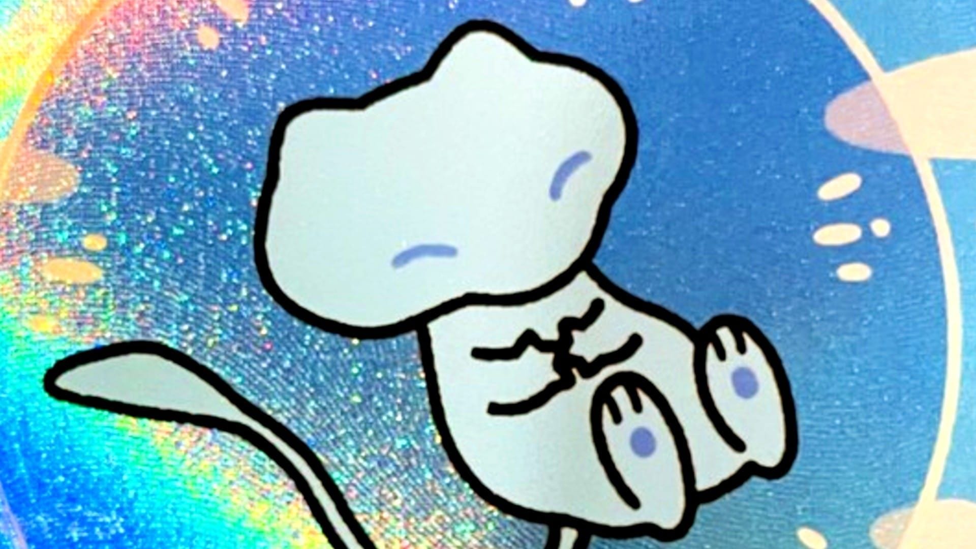 A close up of the artwork from the bubble mew Pokémon card