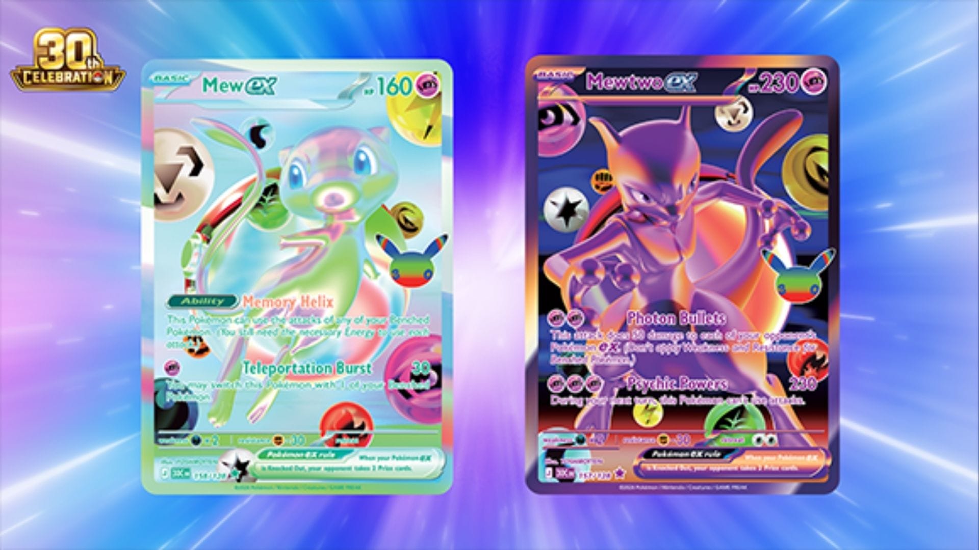Futuristic Rare Pokémon cards from the Pokémon 30th Celebration set