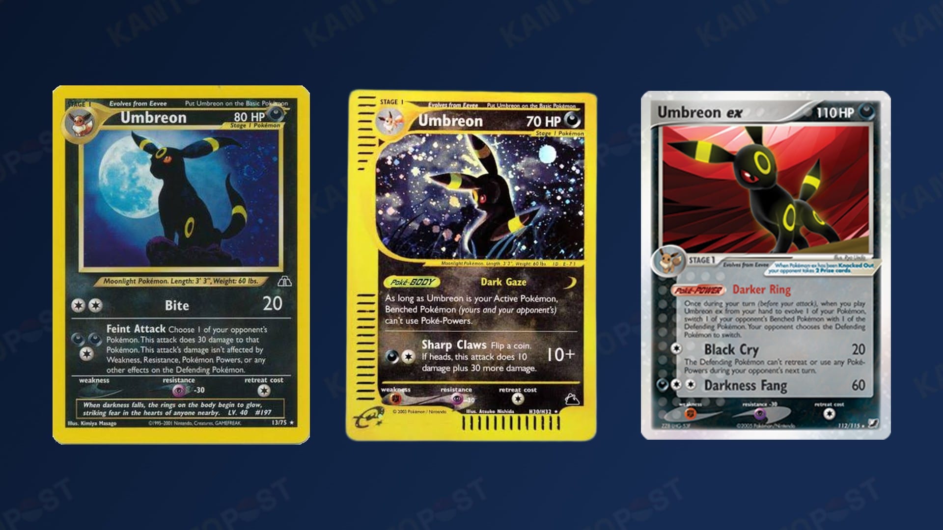 Classic Umbreon Pokemon cards from before Moonbreon's release