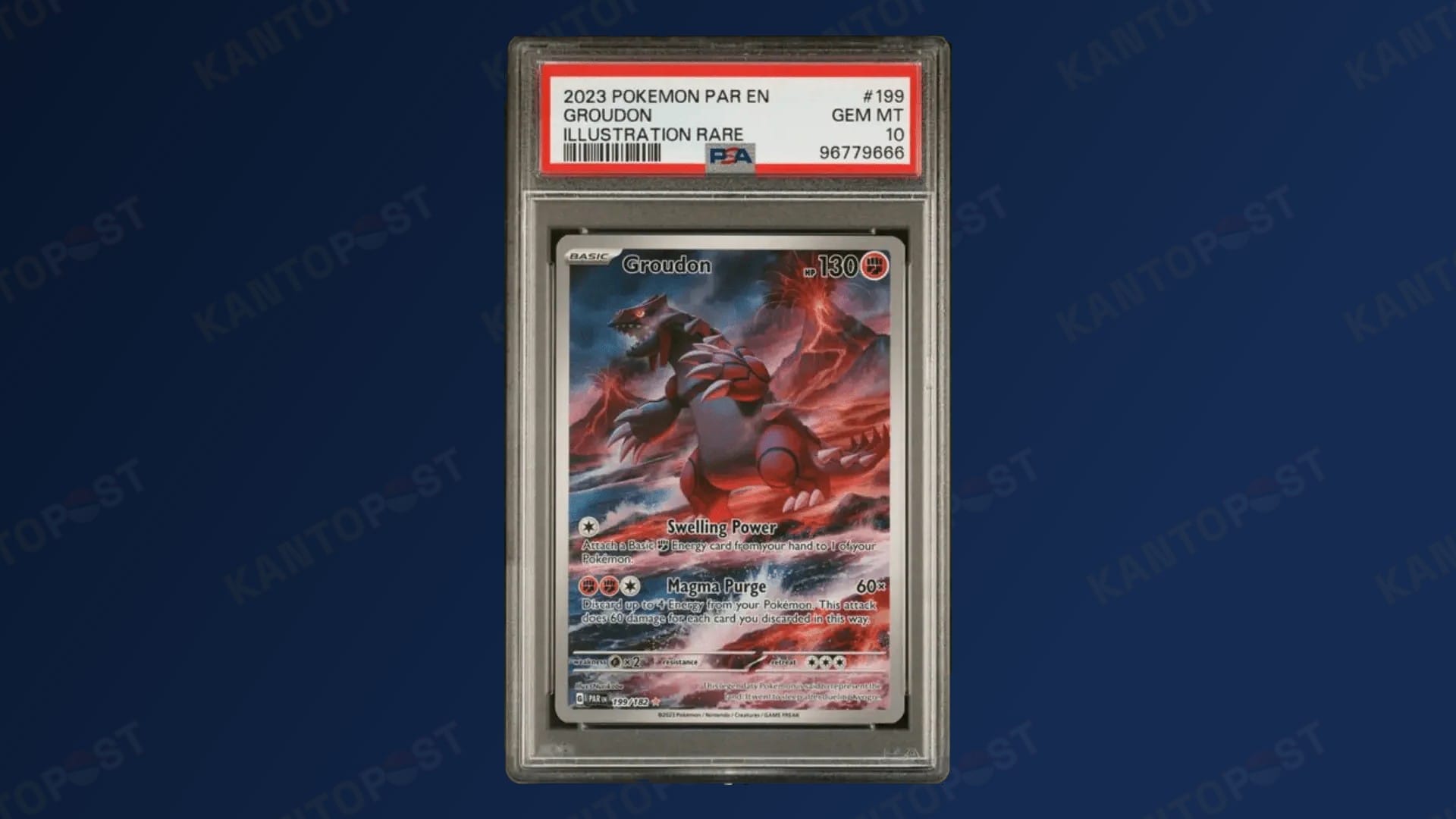 A Groudon Illustration Rare Pokemon card in a PSA 10 slab