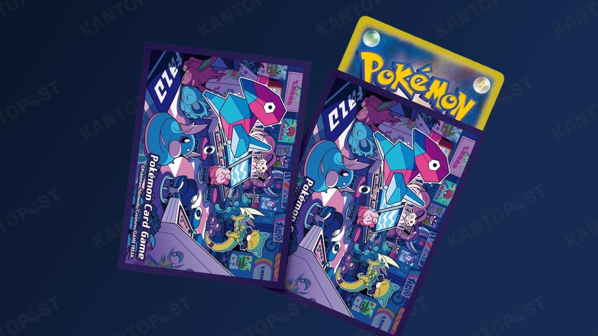 Two Pokémon card sleeves with Porygon and Abra on it